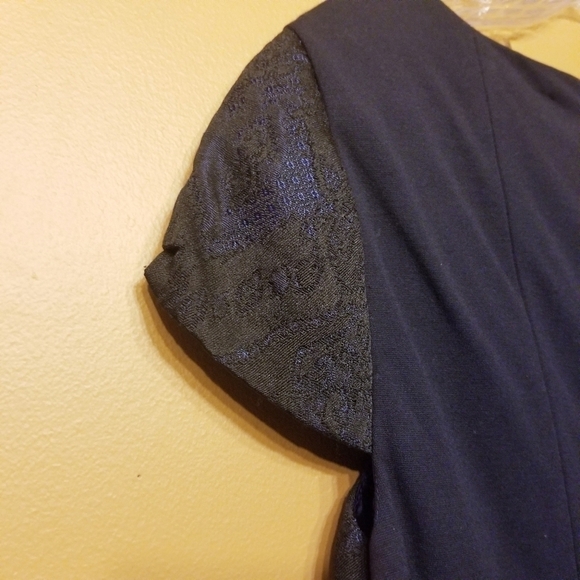 Elie Tahari | Blue Sheath Dress with Lace Overlay (Size 12) - Picture 4 of 10